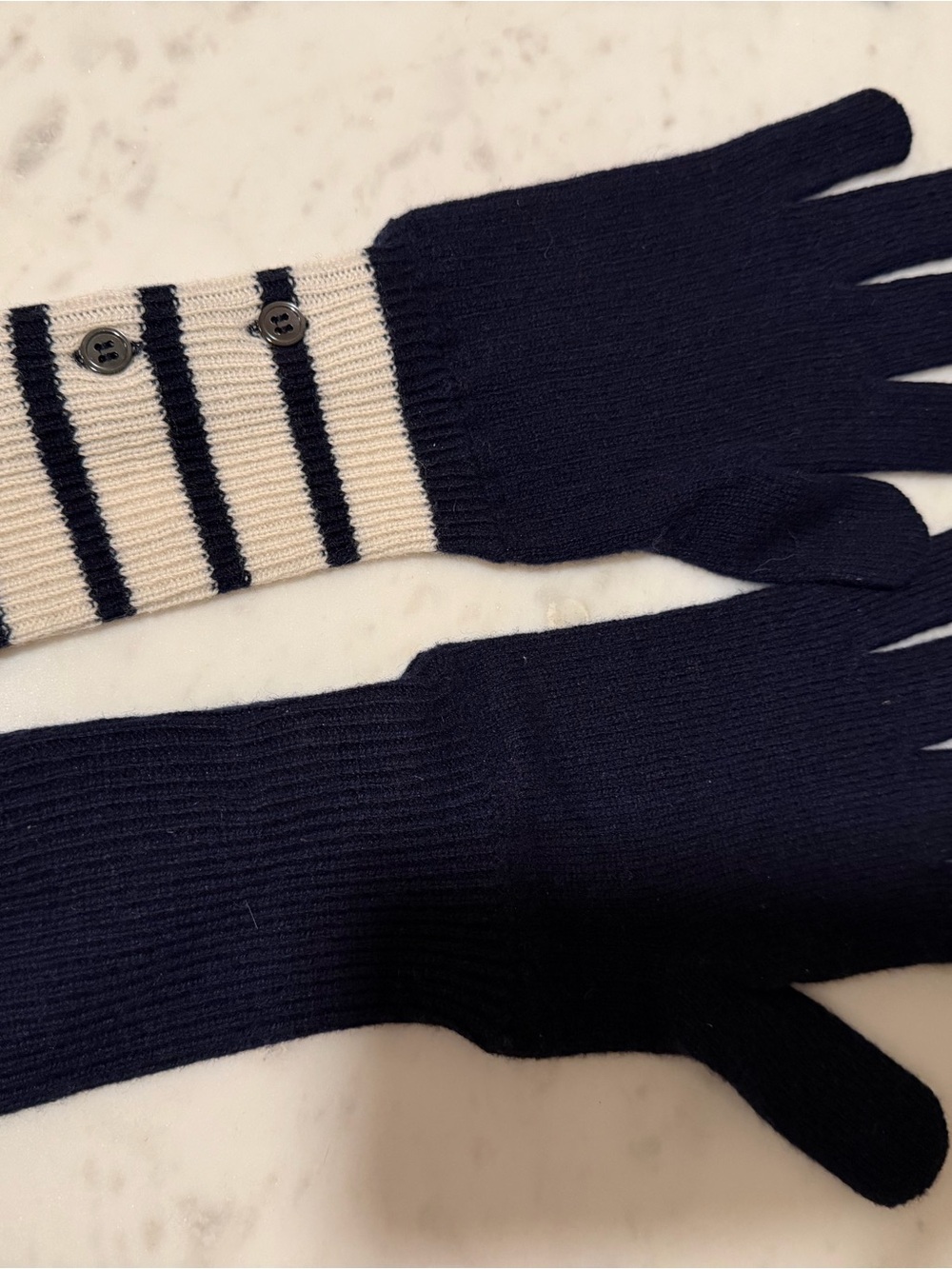 Thom Browne Black Knit Gloves with Cream-Striped Cuff